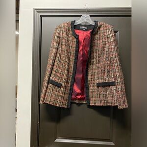 Kasper Women's Red Multi-Color Tweed Open-Front Blazer